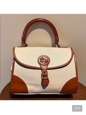 Dooney & Bourke  all weather Leather satchel  cream/cinnamon brown trim restored